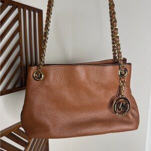 Michael Kors Pebbled Leather Shoulder Bag in Cognac Brown with Gold Hardware